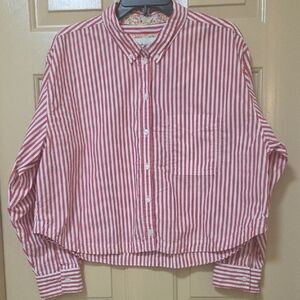 American Eagle Outfitters Red and White Striped Button-Down Shirt
